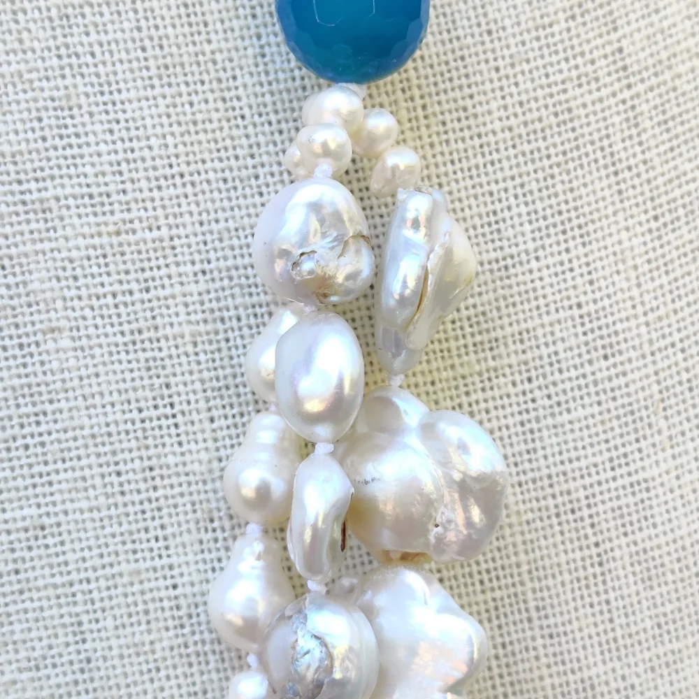 Heavy blister pearl, baroque pearl  and agate necklace - Picture 3 of 6